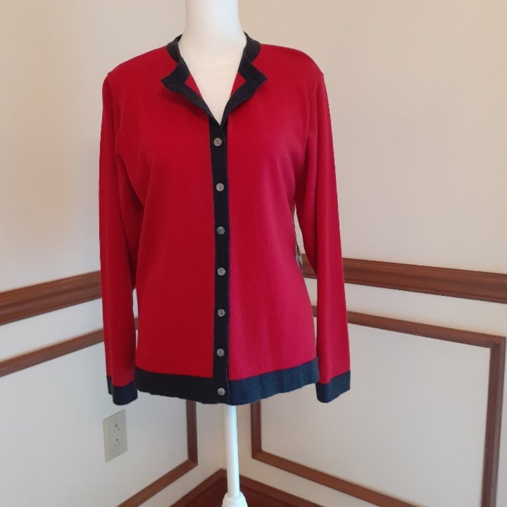 New Talbots Red Cardigan Sweater PL - Washable Merino Wool - NWT - Picture 4 of 8